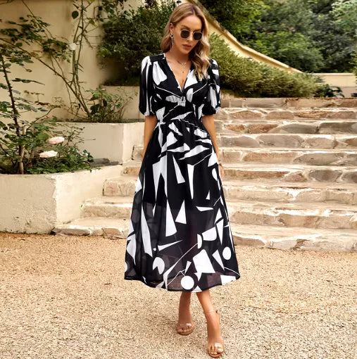 Summer V-Neck Printed Maxi Dress
