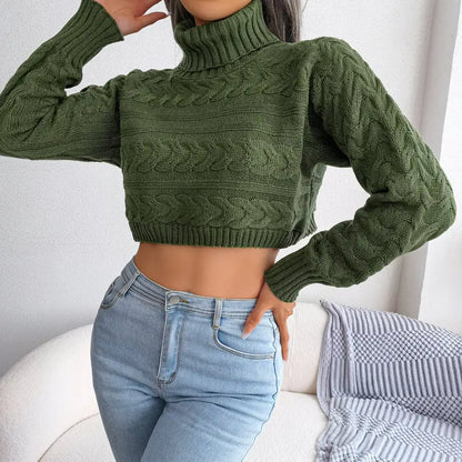Women's Casual Long Sleeve High Neck Knit Sweater