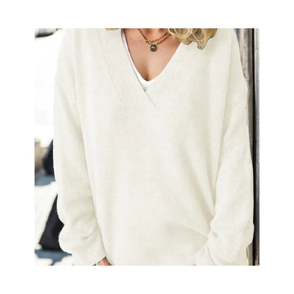 Women's V-Neck Knit Sweater - Fall/Winter Long Sleeve