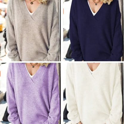 Women's V-Neck Knit Sweater - Fall/Winter Long Sleeve