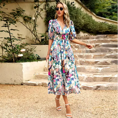 Summer V-Neck Printed Maxi Dress