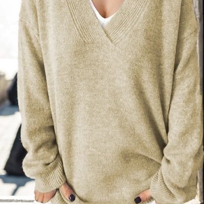 Women's V-Neck Knit Sweater - Fall/Winter Long Sleeve
