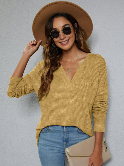 Casual V-neck Long-sleeved Knitted Sweater for Women