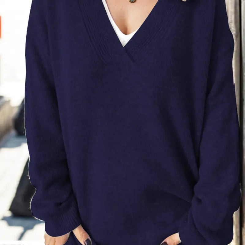 Women's V-Neck Knit Sweater - Fall/Winter Long Sleeve
