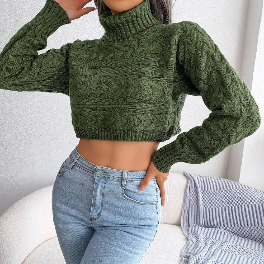 Women's Casual Long Sleeve High Neck Knit Sweater